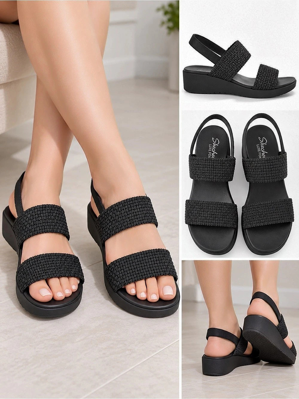 Skechers Luxe Foam wedge sandals Black Wedge Sandals US 9